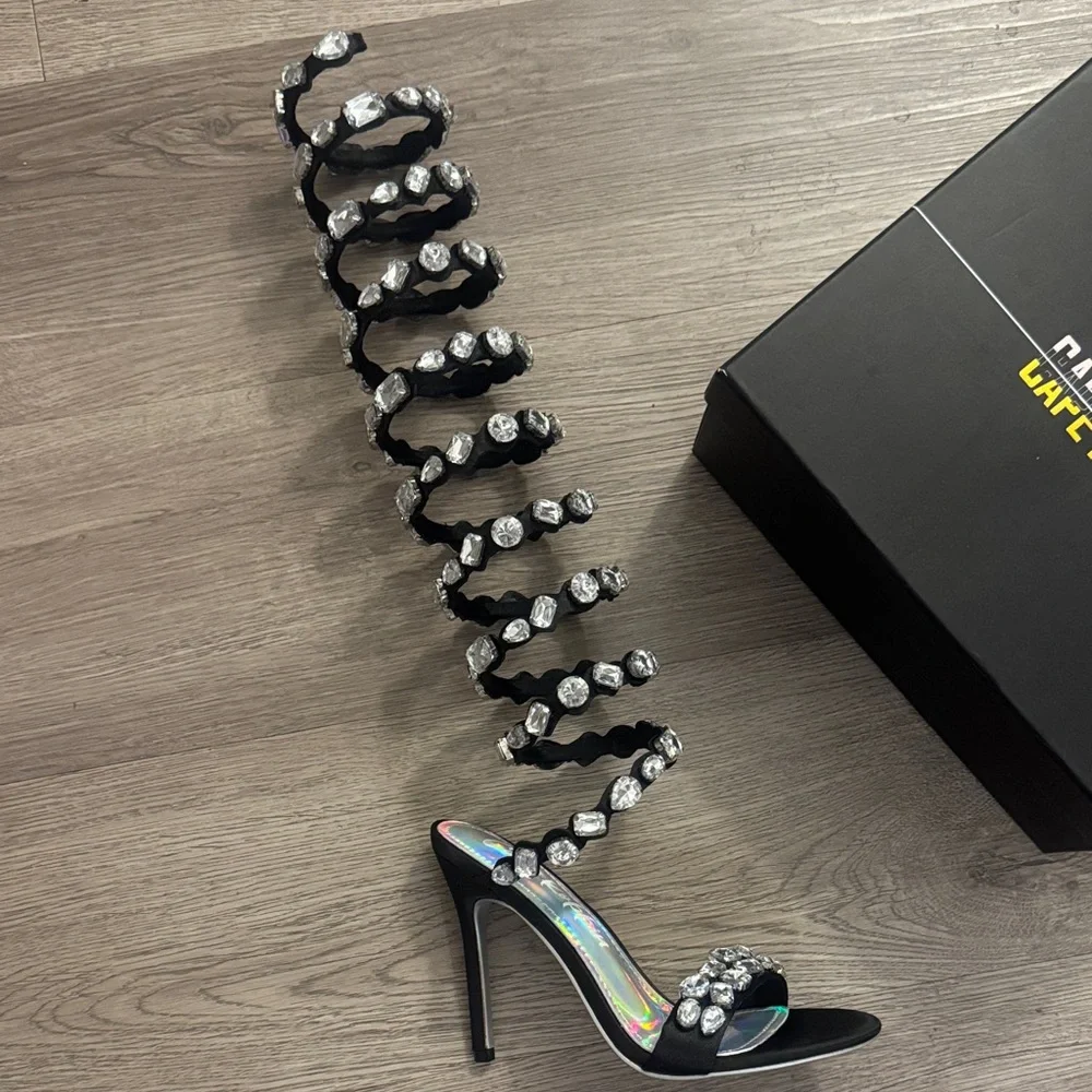 CAPE ROBBIN 🔥Women's Gem Embellished Wrap Around High Heels - Panus Heels🔥Sz 7